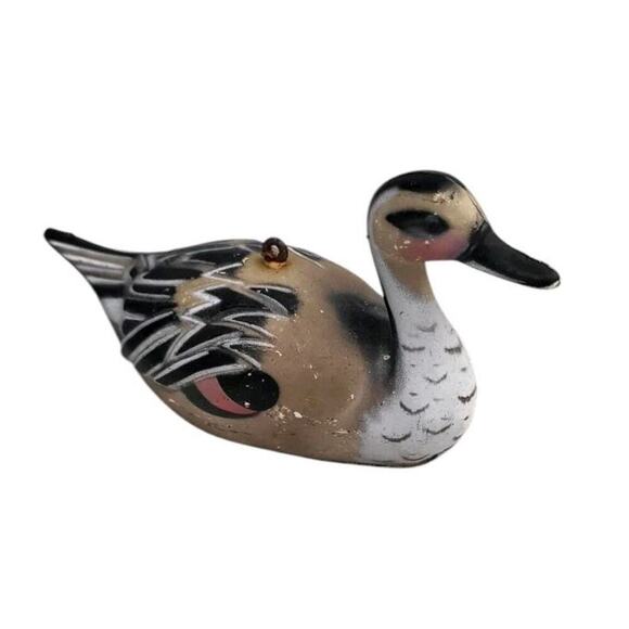 Vintage Mallard Bird Duck Decoy Tan Black White Ornament Made in Hong Kong - Picture 1 of 4